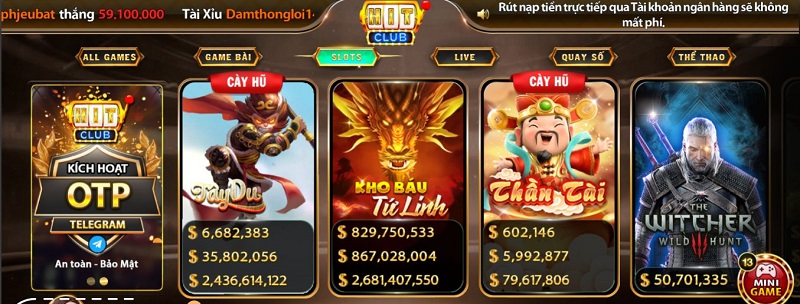 Trải nghiệm nhiều slot game cực chất tại cổng game Hit Club